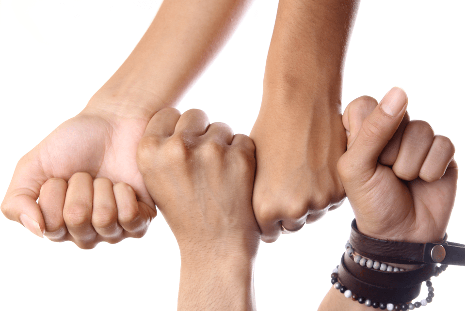 Line of connected hands in fist shape