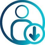 Icon - stylised human figure in a circle with an arrow pointing downwards in front