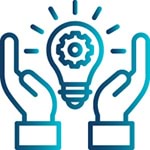 Icon - a pair of hands with a lightbulb in the middle